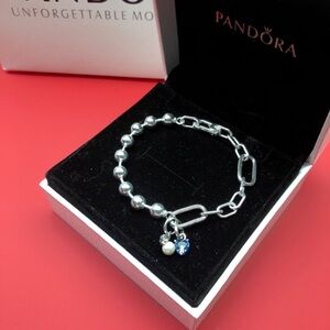 Pandora Silver Bracelet with Blue and White Charms